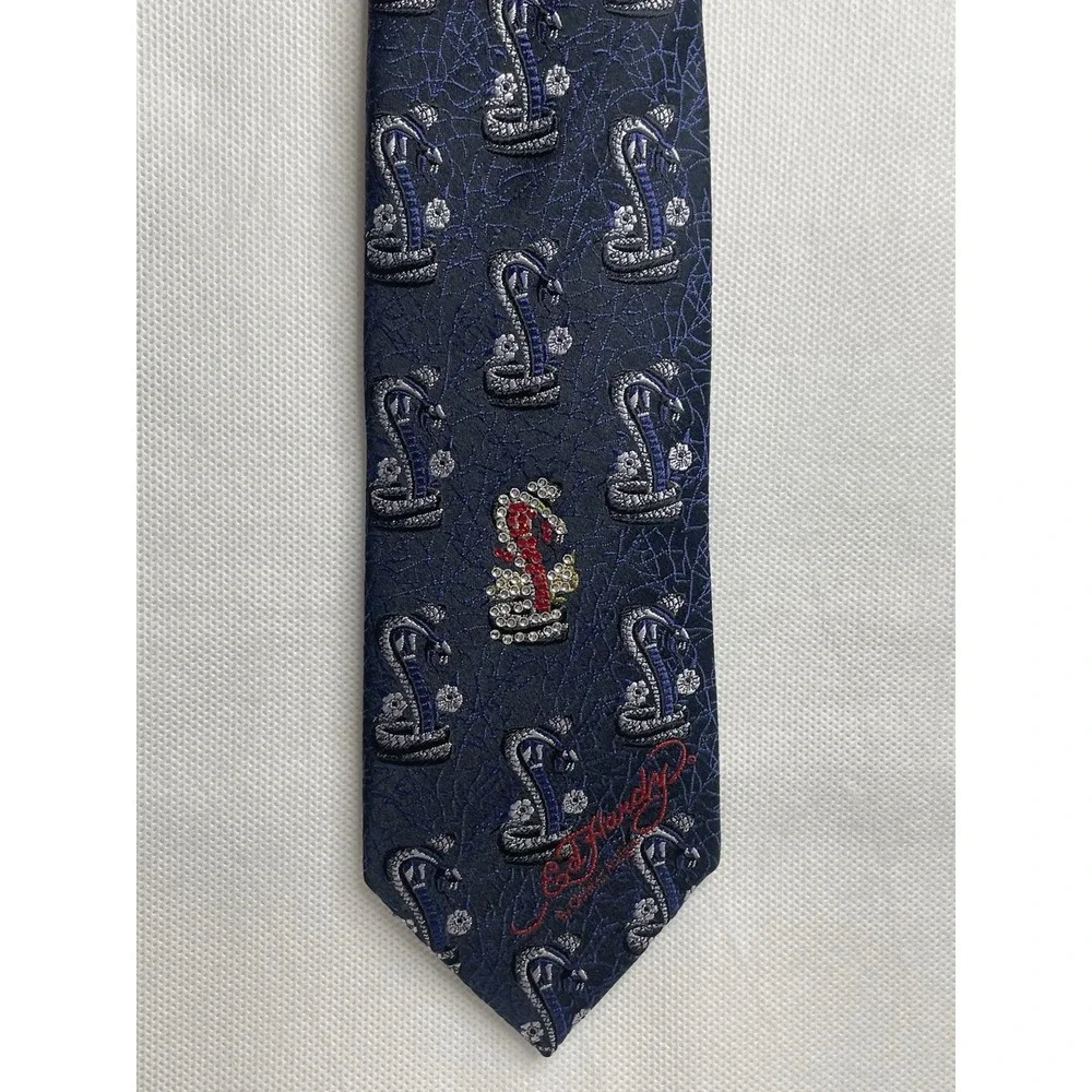 Ed Hardy by Christian Audigier Cobra Design Tie Black Blue Sparkling Necktie